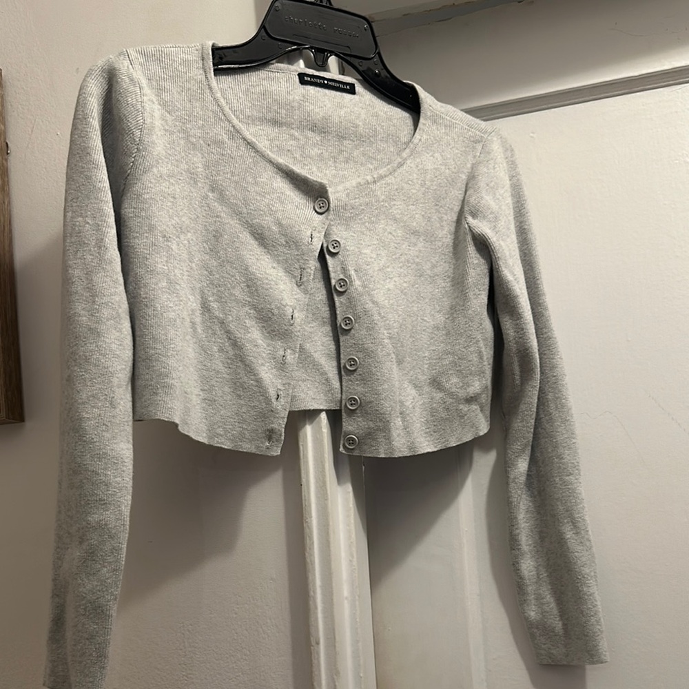 Brandy Melville Heather Gray Cropped Cardigan - Preloved
